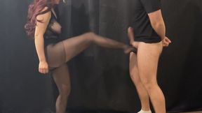 Hot nylons ballbusting session