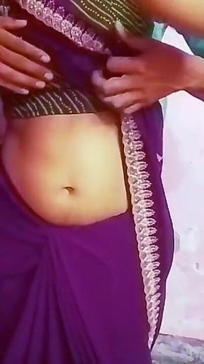 Desi Bhabhi Made Her Husband Happy by Wearing a Purple Sari