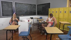 Busty ts teacher barebacked by student while jerking