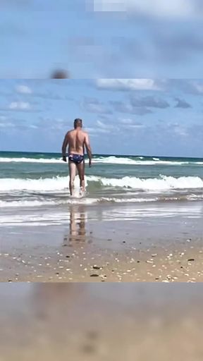 Speedo Stud Strips Down and Strokes by the Sea
