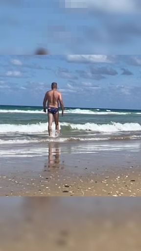 Speedo Stud Strips Down and Strokes by the Sea