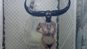 Horned Latex Mask and Pvc Striptease