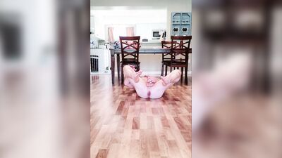 Horny guy shows his feet and ass while masturbating on the floor