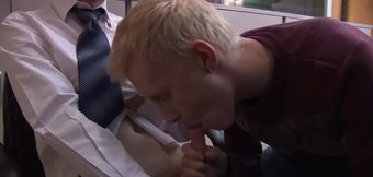 Appealing blonde boy granted cock down the ass after perfect blowjob