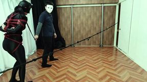 Busty girl with twin tails tied up in a bodysuit