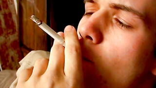 Smoke lover Bryce Corbin fires smoke after another while jerking his bone