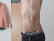 Extremely skinny teen shows off his skinny body and waist while wearing skinny jeans