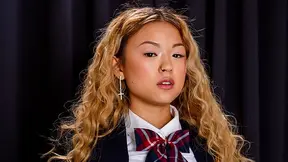 Asian beauty gets used hard on his desk then begs for more cum in bedroom