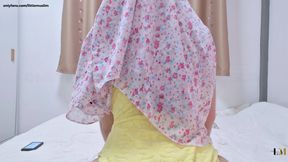 POV: a Malaysian Hijabi Girl Feeling Sexy in Yellow Bodysuit Showing off Her Body and Big Ass
