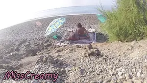 Exhibitionist Wife Outdoor Amateur Milf Blowjob & Handjob Big Cock On Nudity Beach Public In Front Of With Cum