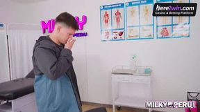 Brunette nurse with fat boobies gets a DT from her patient