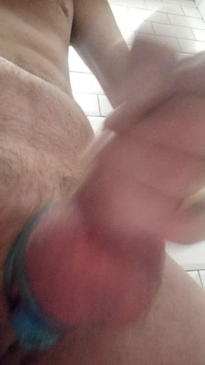 Wanking in gym shower with my cockring