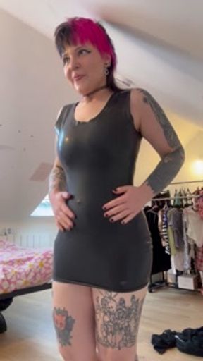 Trying on my first latex dress