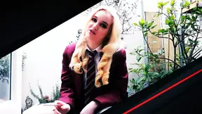 Young British girl sucks and licks old guy's cock