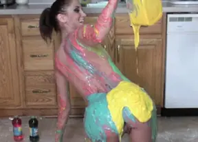 Autumn Bodell covers herself with cake batter