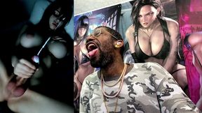 moody big breast transgender girl cumming on herself in the dark, ai generated