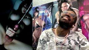 moody big breast transgender girl cumming on herself in the dark, ai generated