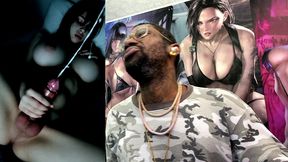 moody big breast transgender girl cumming on herself in the dark, ai generated