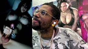 moody big breast transgender girl cumming on herself in the dark, ai generated