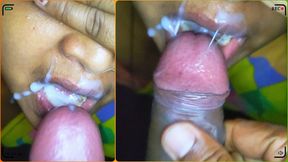 Sister in law gave a deep blowjob and took the cum 💦 in her mouth