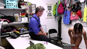 Office security guard gets his rocks off with fake teen Asian babe