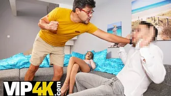 Motivated guy shares his girlfriend's pussy with his friend