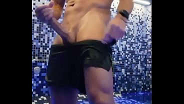 Horny Big Dick Jerking in Luxury Public Spa Sauna - High Risk Almost Caught Huge Cumshot