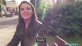 Outdoor sexy student gets creampie by public agent