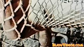 ”Vintage guys flexing after blowjobs before cumming hard”