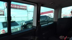 Takevan Shy blonde sales woman love Wendy Moon's tits & come fuck to driving van