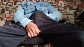 After several days without "release," a straight man takes a moment alone to relieve tension.