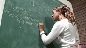 Demi Delia teaches a guy in evening school how to plow her pussy raw