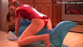 Megan loves to dress in her metallic leotard and grind on pool toys