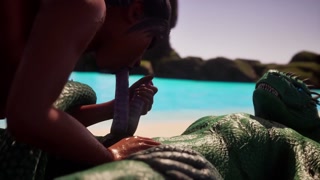 Stranded girl fucks lizard