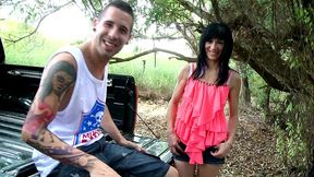 gorgeous milf in sexy shorts gets her ass fucked on a pickup truck