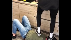 Master trampling with his 86 kg in vans on the slave