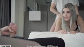 Cuckolded husband watches as his wife sucks another man's cock