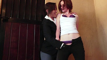 Brunette Lesbians Have Sex Out By The Barn