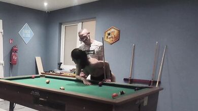 That slutty waitress gets fucked on the pool table