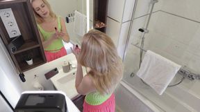 Raver girl comes from EDM Music Festival to change her slutty outfit by taking it off to flash hairy pussy and naked ass