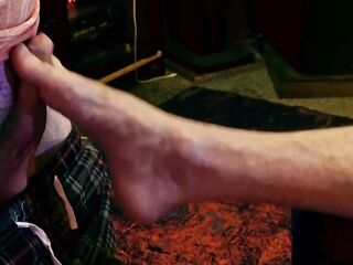 Foot worship for my str8 ally - tugjob and cum on feet