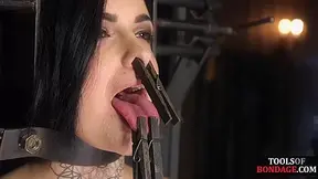 BDSM inked and pierced Darling gets nipples and pussy clamps