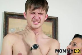 Stepmom Neeo orders stepson to fuck her stepmom's pussy in stockings & gives oral sex instructions