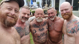 Bareback, group sex, gangbang, old &amp; young, daddy, outdoors, ginger &#8211; bear amateur mature American gays anal fucked