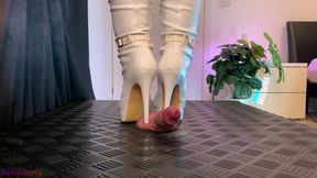 Kicked and Stomped by Your Girlfriend in OTK White High Heels Boots - Cock Balls Crush Trample, Shoejob, Bootjob, CBT, Ballbust