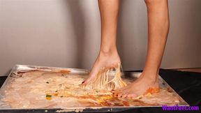 Skinny Woman Barefoot Stuck - Struggling - HD MP4