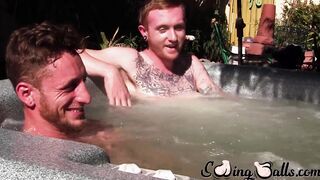 Inked ginger homo leaves jacuzzi to jack off dick with lover