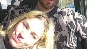 Berlin beauty deep throats cock in car and swallows cum