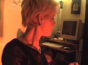 Stockinged mature blowing dick and getting facialized