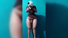 Feminine-bodied tranny shows off big thick cock and juicy ass